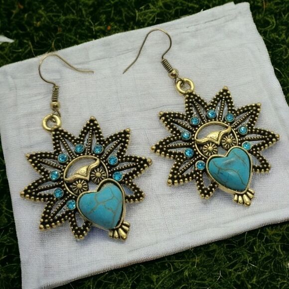 Western Owl Turquoise Bead Earrings Boho Native American Jewelry Star Heart - Picture 1 of 5